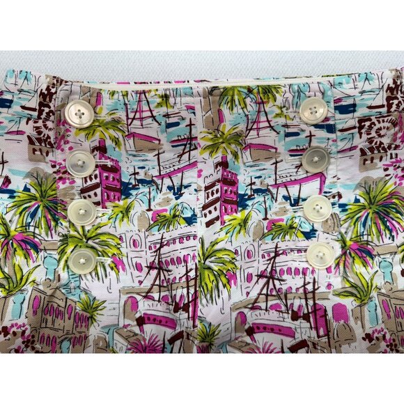 J.Crew Women's Tropical Palm Trees Print Casual Panel Button Shorts Size 4 White - Picture 4 of 12